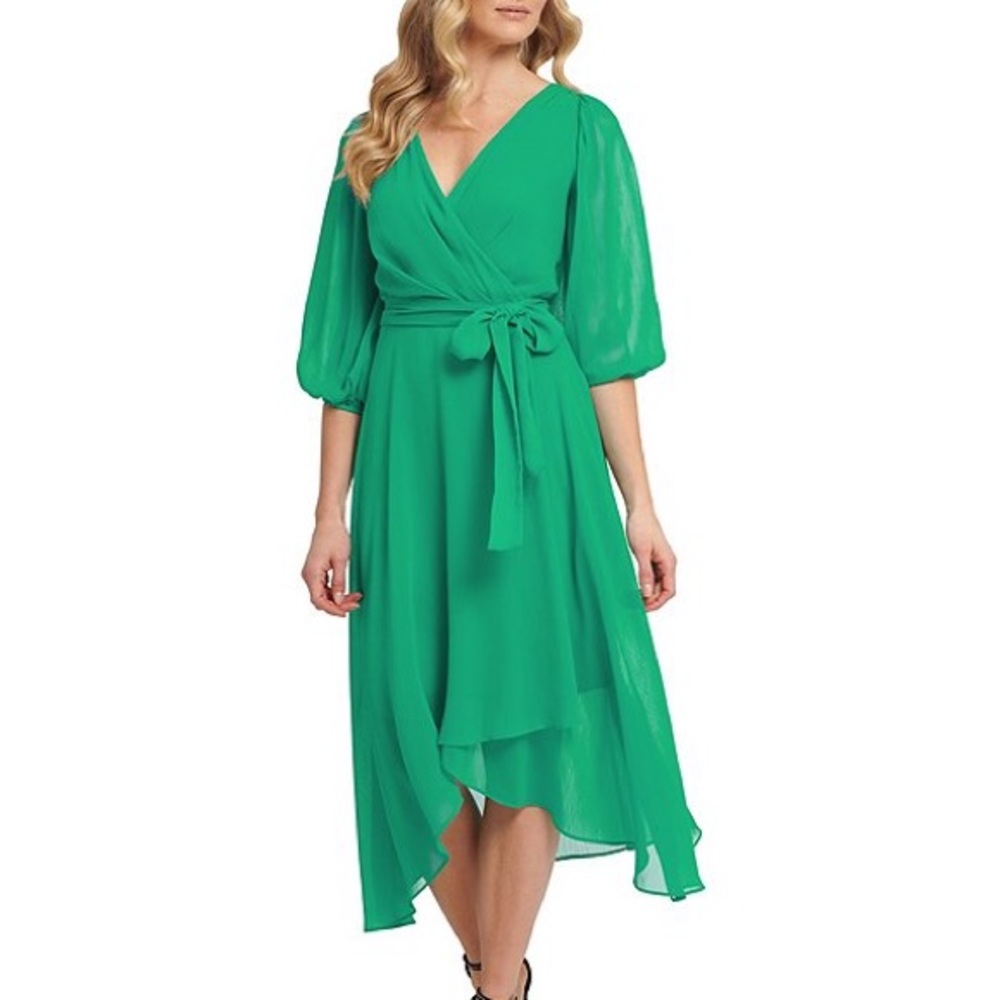 DKNY Balloon Sleeve Chiffon Midi Dress